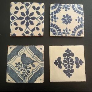 Mexican Hand Painted Terra-Cotta Talavera Vintage Tiles Set of 4